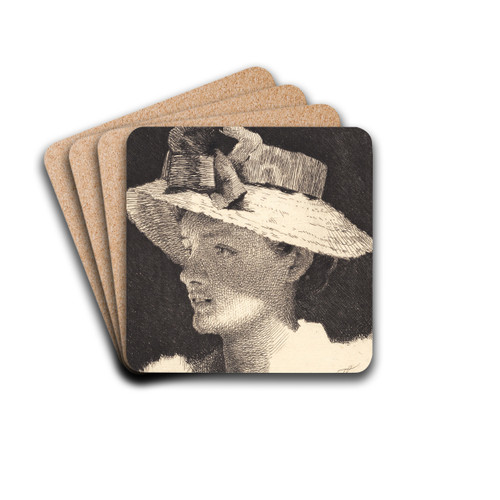 Ung pige med strhat, profil mod venstre by Frans Schwartz Drink Coasters - set of 4