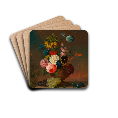 Blumenstillleben mit Obst by Anton Hartinger Drink Coasters - set of 4