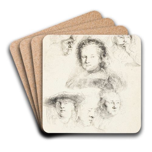 Studies of the Head of Saskia and Others by Rembrandt van Rijn Art Drink Coaster set
