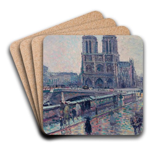Bords de la Seine avec Notre-Dame sous la pluie by Maximilien Luce Art Drink Coaster set