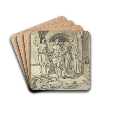 Zwei Frauen und zwei Mnner bei einer Leiche im Gefngnis by Eberhard von Wchter Drink Coasters - set of 4