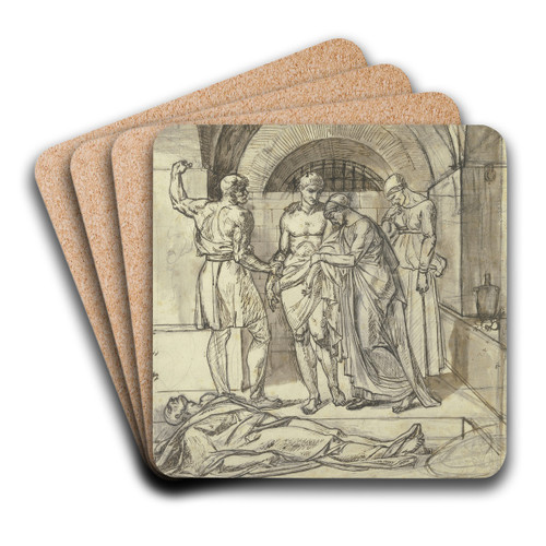Zwei Frauen und zwei Mnner bei einer Leiche im Gefngnis by Eberhard von Wchter Art Drink Coaster set