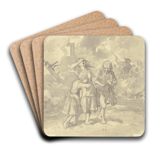 Familie vor brennendem Haus by Jakob Becker Art Drink Coaster set