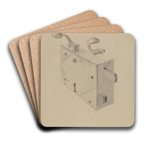 Rim Lock for Door by Donald Streeter Art Drink Coaster set
