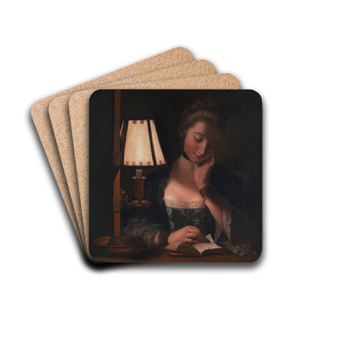 Woman Reading by a Paper-Bell Shade by Henry Robert Morland Drink Coasters - set of 4