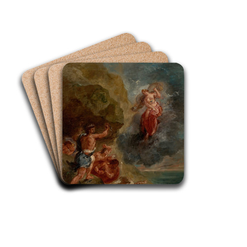 The Winter - Juno beseeches to destroy Eneas' Fleet by Eugne Delacroix Drink Coasters - set of 4