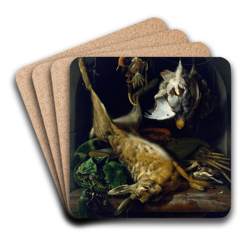 Still Life of a Dead Hare, Partridges, and Other Birds in a Niche by Jan Weenix Art Drink Coaster set Still Life of a Dead Hare, Partridges, and Other Birds in a Niche by Jan Weenix Art Drink Coaster set
