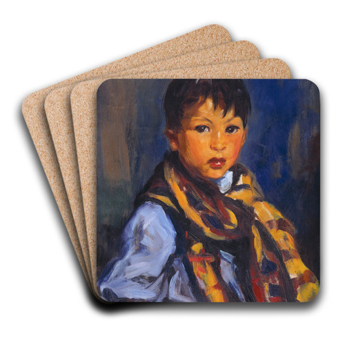 Boy with Plaid Scarf by Robert Henri Art Drink Coaster set