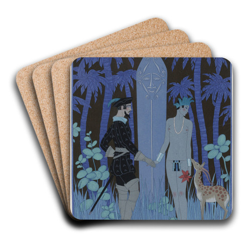 Pocohontas meeting John Smith by George Barbier Art Drink Coaster set