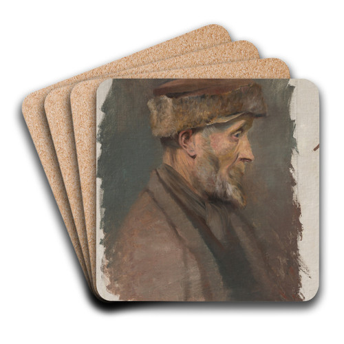 Study of a Poor Old Man in a Fur Cap by Ladislav Mednynszky Art Drink Coaster set