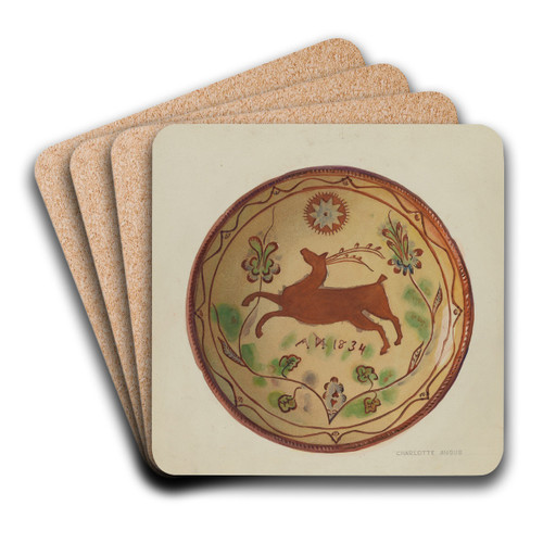 Pa. German Pie Plate by Charlotte Angus Art Drink Coaster set