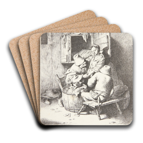 Ung vrtinde og to siddende mnd i en krostue by Cornelis Pietersz. Bega Art Drink Coaster set
