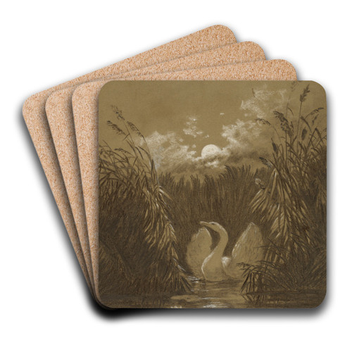A Swan Among the Reeds, by Moonlight by Carl Gustav Carus Art Drink Coaster set