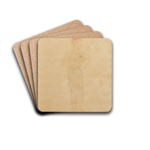 Femme drape debout aux paules dnudes. Motifs de fleurs by Auguste Rodin Drink Coasters - set of 4