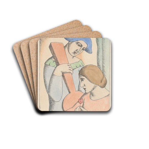 Lovers Harlequin and Columbine by Mikul Galanda Drink Coasters - set of 4 Lovers Harlequin and Columbine by Mikul Galanda Drink Coasters - set of 4