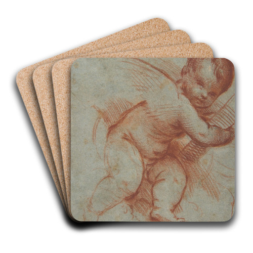 Winged Putto Holding the Base of a Cross by Circle of Titian Art Drink Coaster set Winged Putto Holding the Base of a Cross by Circle of Titian Art Drink Coaster set