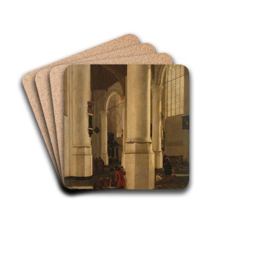 Interior of the Oude Kerk in Delft, with the Tomb of Vice-Admiral Pieter Pietersz Heijn by Gerard Houckgeest Drink Coasters - set of 4 Interior of the Oude Kerk in Delft, with the Tomb of Vice-Admiral Pieter Pietersz Heijn by Gerard Houckgeest Drink Coasters - set of 4