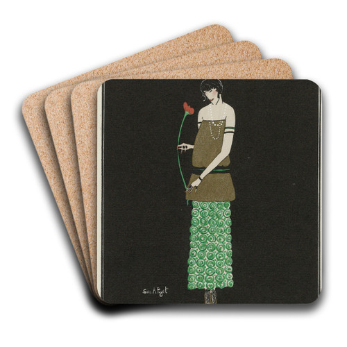 Le lys rouge ; Robe du soir de Paul Poiret by Simone A. Puget Art Drink Coaster set