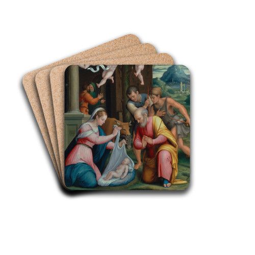 The Adoration Of The Shepherds by Luca Longhi Drink Coasters - set of 4
