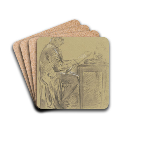 Kegelschreiber auf eine Tafel notierend by Anton Burger Drink Coasters - set of 4 Kegelschreiber auf eine Tafel notierend by Anton Burger Drink Coasters - set of 4