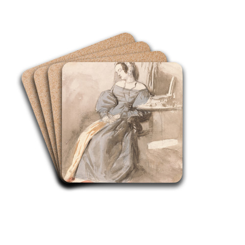 Study of a Lady Asleep in a Chair by Alfred Edward Chalon Drink Coasters - set of 4