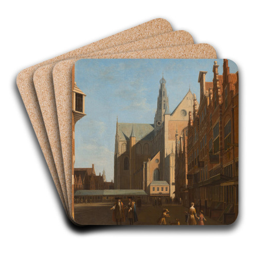 View Of The Grote Kerk In Haarlem by Gerrit Adriaensz. Berckheyde Art Drink Coaster set