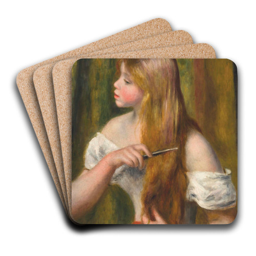 Jeune fille se peignant (La Toilette) by Pierre-Auguste Renoir Art Drink Coaster set
