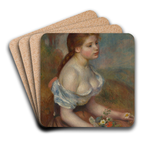 A Young Girl with Daisies by Pierre-Auguste Renoir Art Drink Coaster set