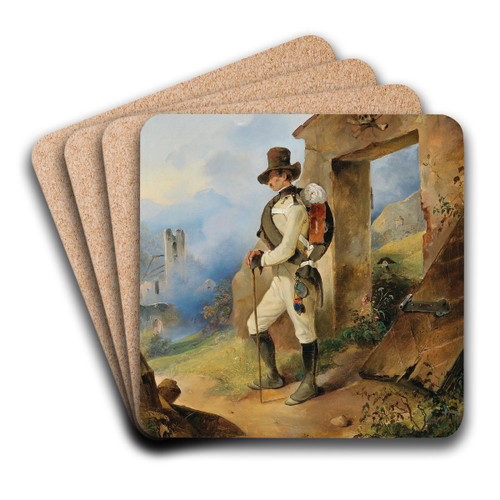 An Imperial And Royal Infantryman Before A Ruin by Friedrich Johann Treml Art Drink Coaster set