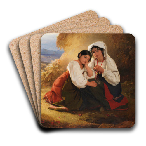 Zwei Mdchen in Albaner Tracht by August Riedel Art Drink Coaster set Zwei Mdchen in Albaner Tracht by August Riedel Art Drink Coaster set