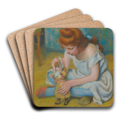 Enfant Jouant  La Poupe (Young Girl Playing WithA Doll) by Federico Zandomeneghi Art Drink Coaster set Enfant Jouant  La Poupe (Young Girl Playing WithA Doll) by Federico Zandomeneghi Art Drink Coaster set