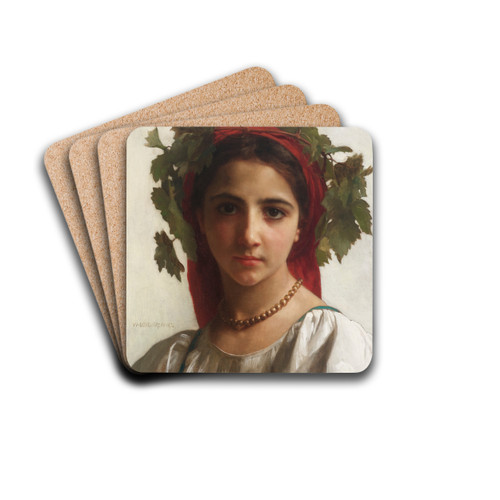 Jeune fille couronne de pampres by William Bouguereau Drink Coasters - set of 4 Jeune fille couronne de pampres by William Bouguereau Drink Coasters - set of 4