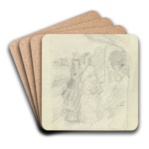 Luise Scholderer mit Begleiterin auf dem Bahnsteig by Otto Scholderer Art Drink Coaster set