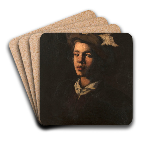 Jeune homme au chapeau by Thodule Ribot Art Drink Coaster set Jeune homme au chapeau by Thodule Ribot Art Drink Coaster set