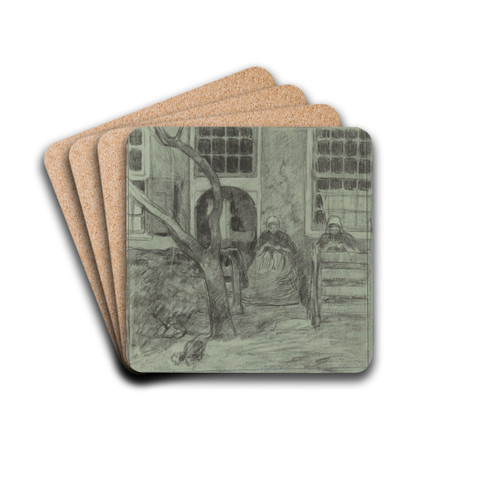 Twee handwerkende vrouwen voor een huis by Jan Veth Drink Coasters - set of 4