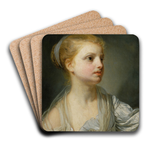 Girl in a White Dress by Jean-Baptiste Greuze Art Drink Coaster set