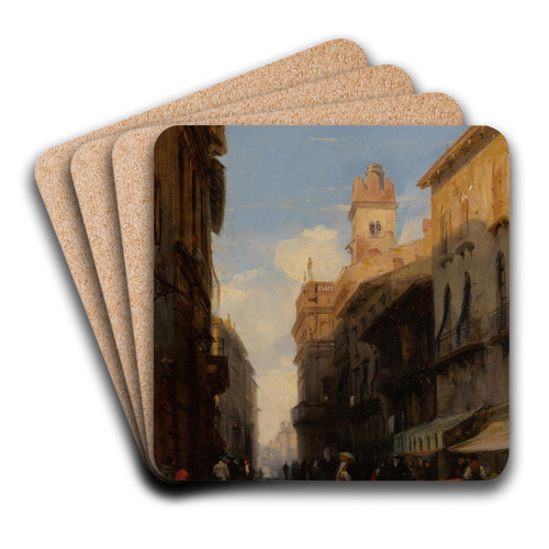 Corso Sant'Anastasia, Verona by Richard Parkes Bonington Art Drink Coaster set