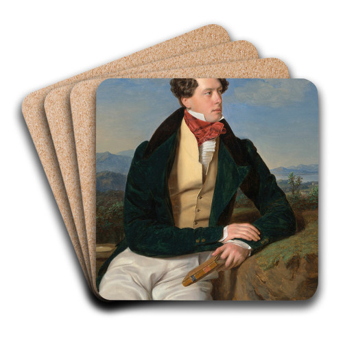 The Actor Maximilian Korn in a Landscape by Ferdinand Georg Waldmller Art Drink Coaster set