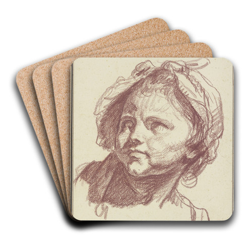 Girl's head with bonnet by Jean-Baptiste Greuze Art Drink Coaster set