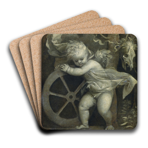 Cupid With The Wheel of Time by Titian Art Drink Coaster set