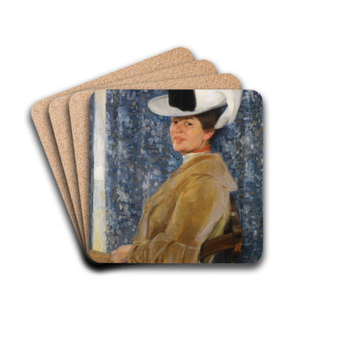 Portrt der Anna Erler mit Federhut by Fritz Erler Drink Coasters - set of 4