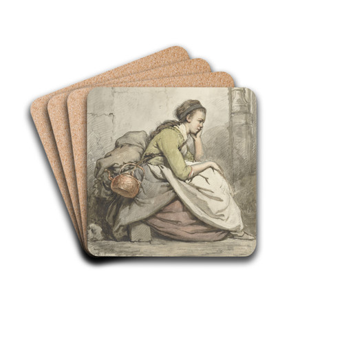 Zittende vrouw met een koperen ketel by Abraham Van Strij Drink Coasters - set of 4