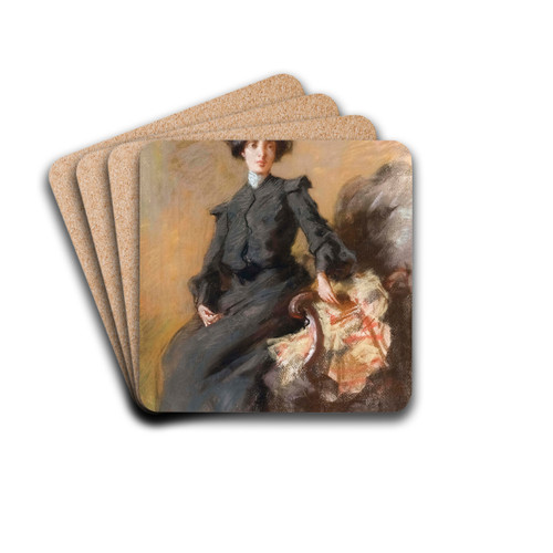 Giovane donna in salotto by Pompeo Mariani Drink Coasters - set of 4 Giovane donna in salotto by Pompeo Mariani Drink Coasters - set of 4