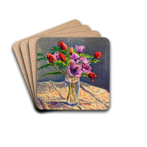 Anmones dans un verre by Gustave Cariot Drink Coasters - set of 4 Anmones dans un verre by Gustave Cariot Drink Coasters - set of 4