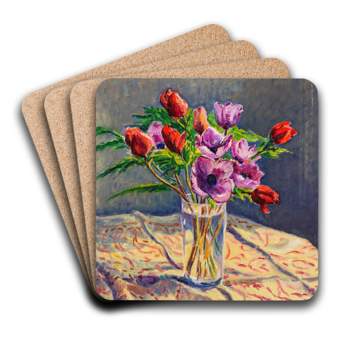 Anmones dans un verre by Gustave Cariot Art Drink Coaster set Anmones dans un verre by Gustave Cariot Art Drink Coaster set