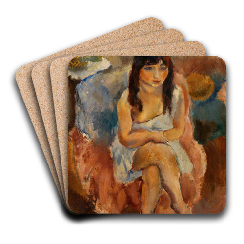Seated Figure (Jeune fille assise) by Jules Pascin Art Drink Coaster set