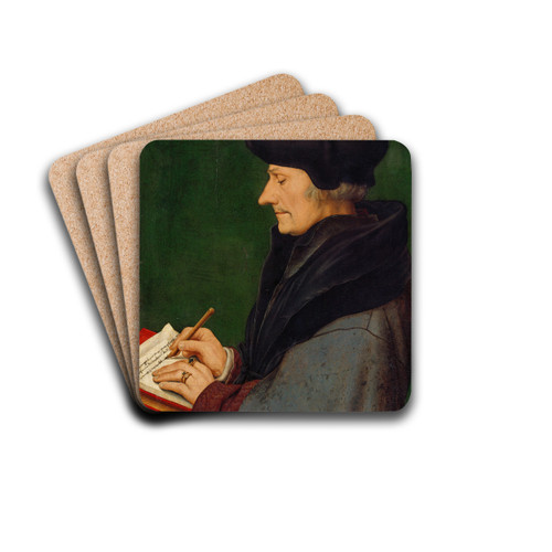 Portrait of Erasmus of Rotterdam Writing by Hans Holbein The Younger Drink Coasters - set of 4
