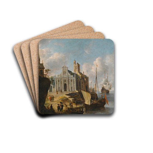 A Capriccio Of A Mediterranean Port by Jan Abrahamsz Beerstraaten Drink Coasters - set of 4 A Capriccio Of A Mediterranean Port by Jan Abrahamsz Beerstraaten Drink Coasters - set of 4