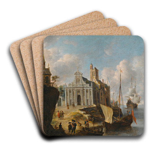 A Capriccio Of A Mediterranean Port by Jan Abrahamsz Beerstraaten Art Drink Coaster set A Capriccio Of A Mediterranean Port by Jan Abrahamsz Beerstraaten Art Drink Coaster set