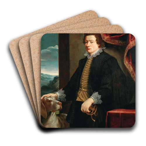 Portrait Of A Gentleman With His Dog by Genoese School Art Drink Coaster set